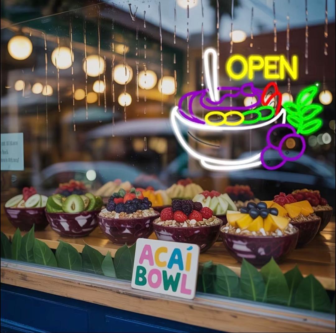 OPEN ネオンライト アサイーボウル 看板 USB 壁掛け RGB