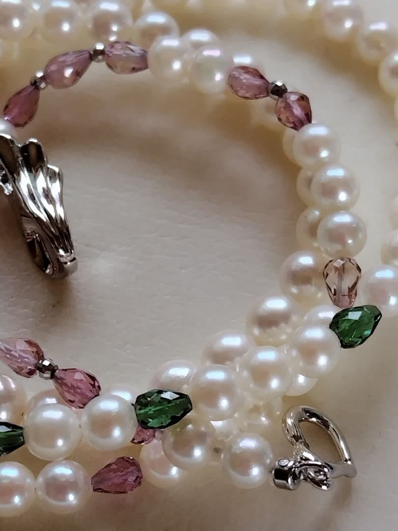アコヤ真珠ベビーパール、グリーントルマリン、ピンクトルマリン、3WAYネックレス