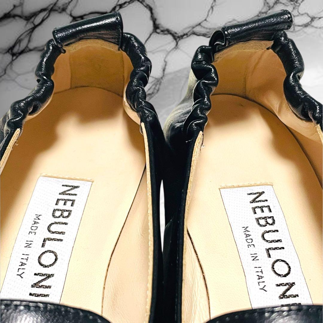 【ネブローニ】美品ゴートレザー ポインテッドトゥ フラットシューズ 黒 38