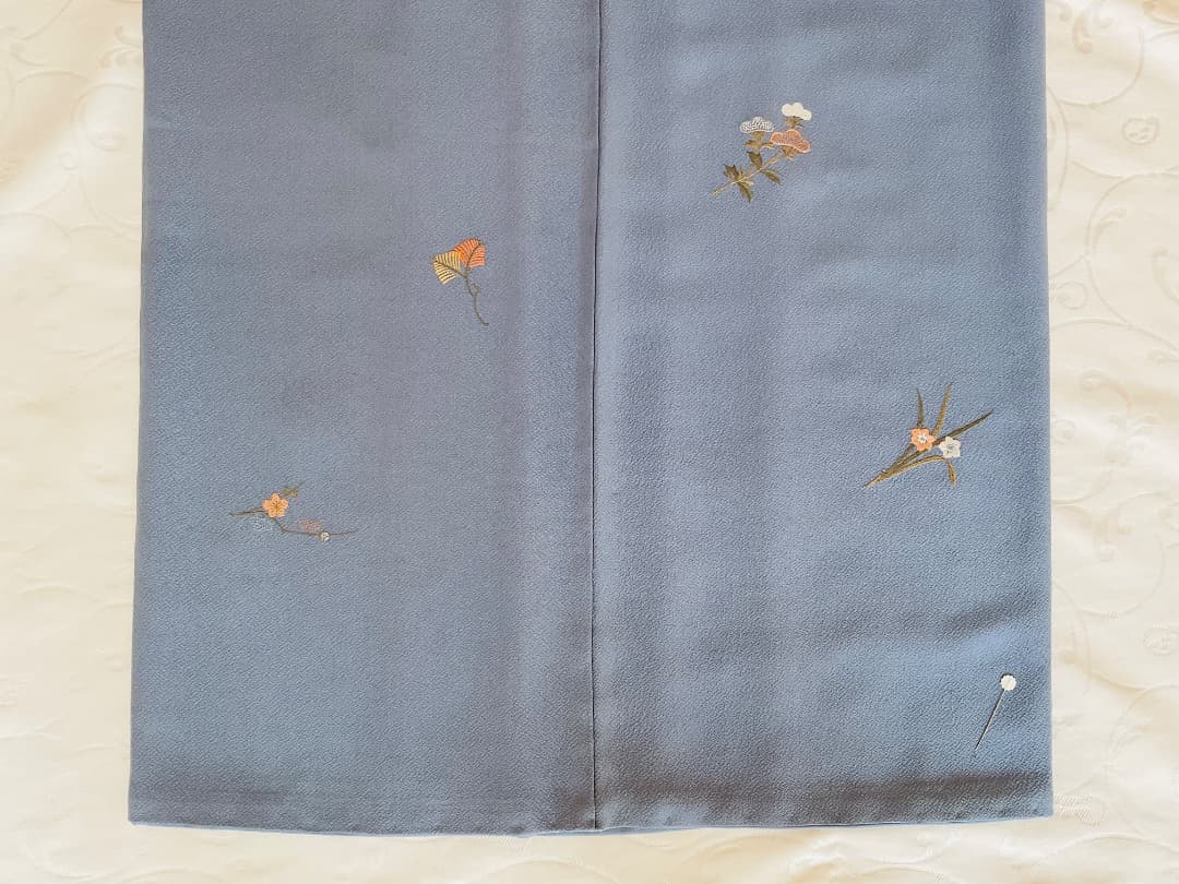 付下げ　フルセット　縫紋付　丸に橘　　正絹　六通柄袋帯　帯揚げ　帯締め