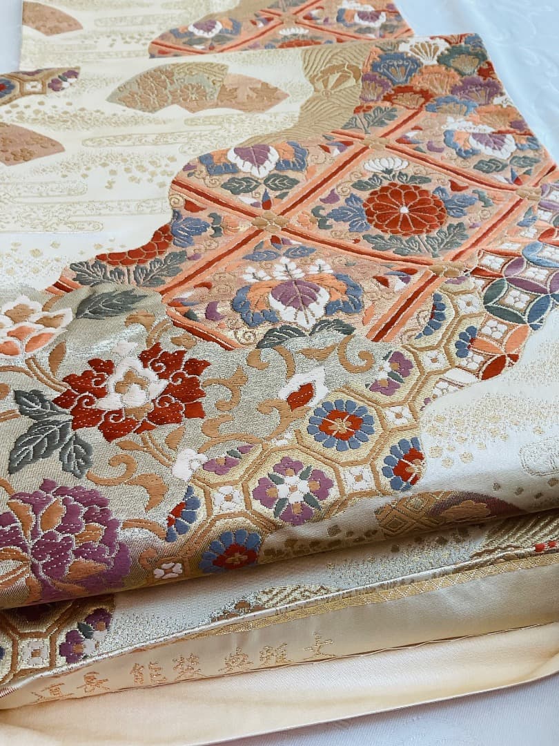 付下げ　フルセット　縫紋付　丸に橘　　正絹　六通柄袋帯　帯揚げ　帯締め