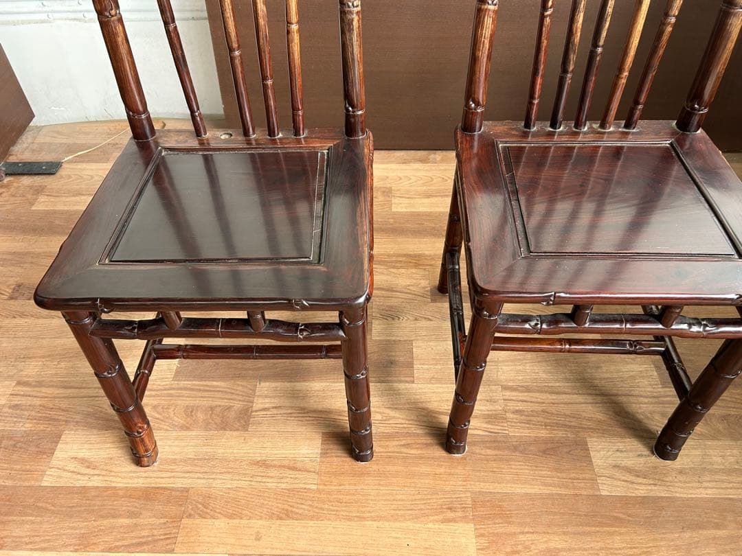726 中国高級家具 ダイニングチェア 2脚セット 重厚 彫刻　美品　オシャレ