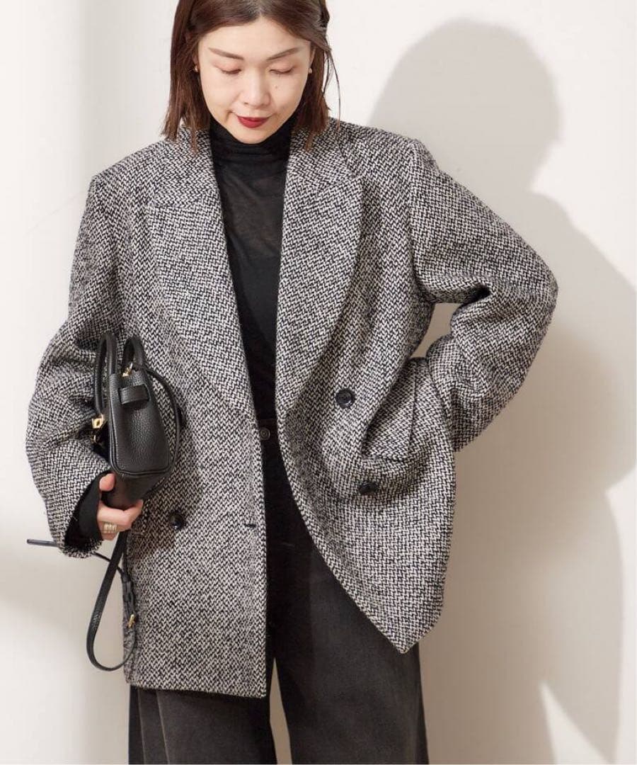 2024AW 日本製【L'ESSAGE】ヘリンボーンジャケットコート　F