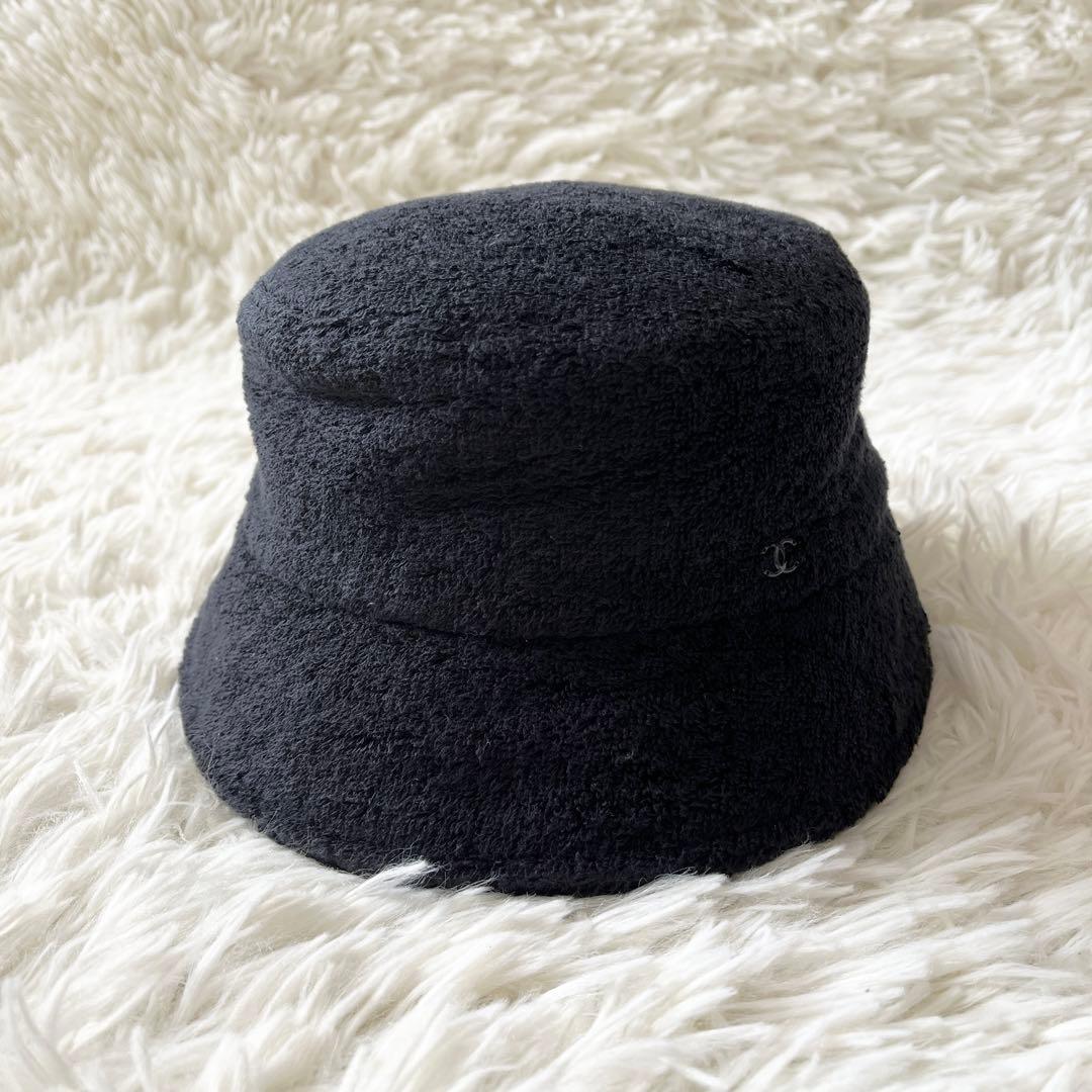 シャネル　バケットハット　ココマーク　パイル　黒　ブラック　Mサイズ　21AW