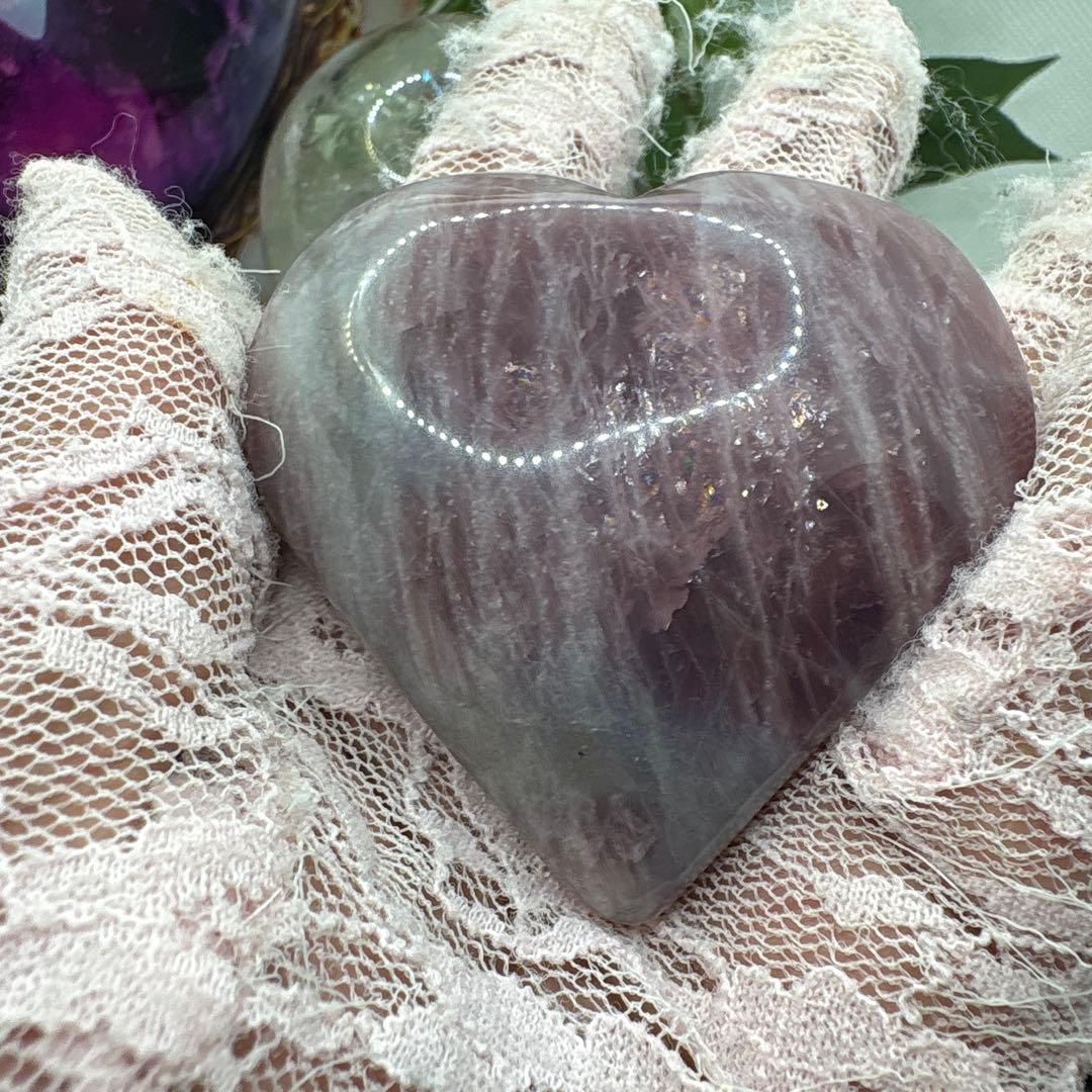 ラベンダーローズクォーツ♡ブルーローズクォーツ共生ハート♡虹入りNo.1758