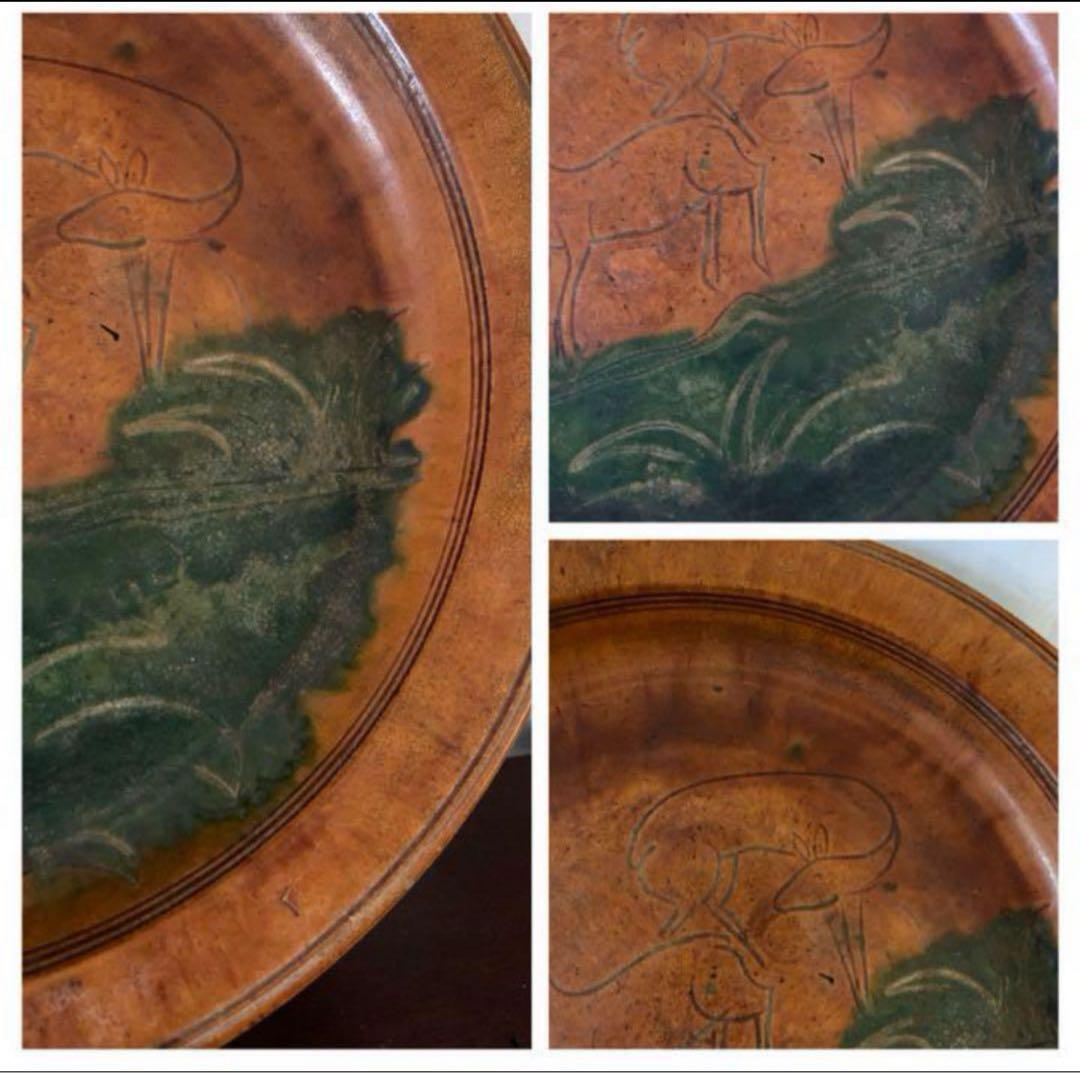 中国古美術/漢時代ニ彩鹿の図皿/絵皿