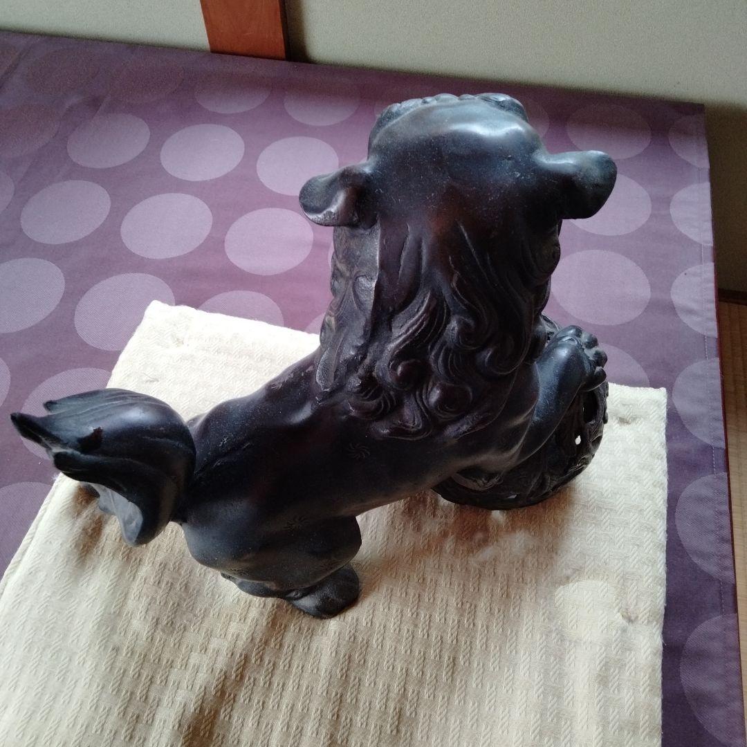 【魔除け金属製玉獅子】在銘吉祥瑞獣縁起物風水置物古くから邪気払い福呼よせ運気上げ