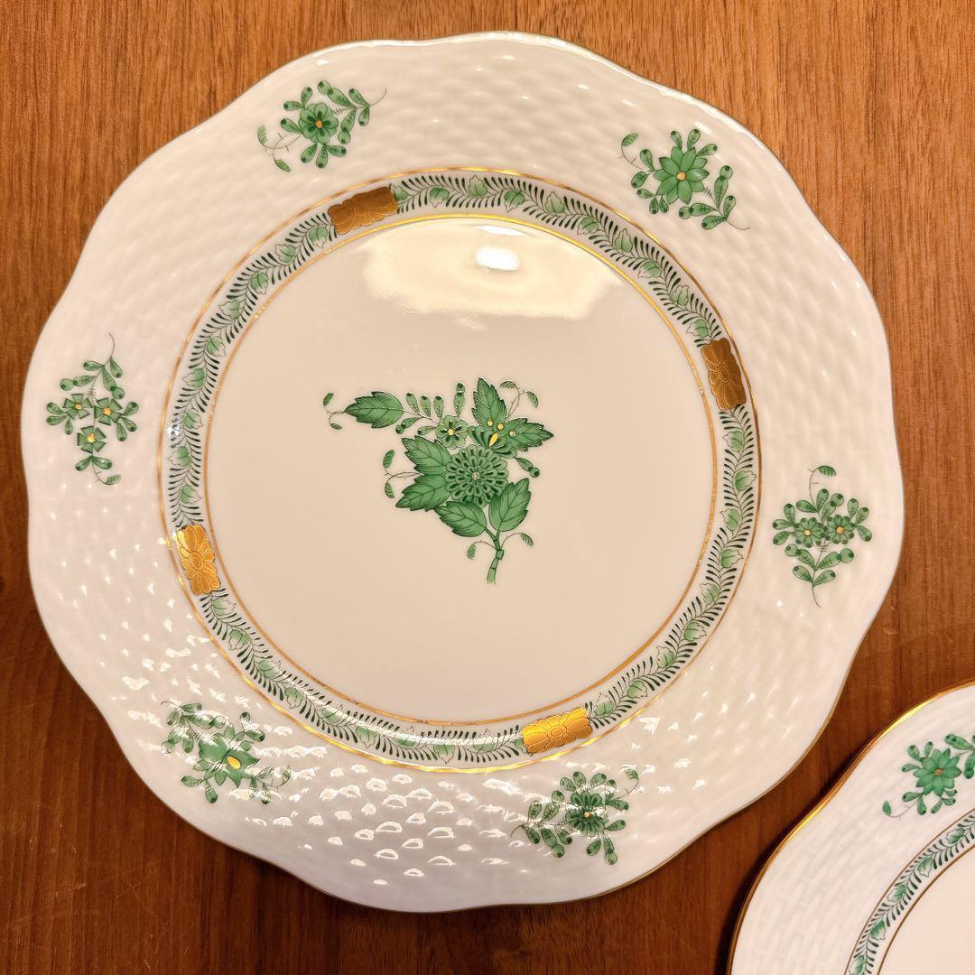 【トリトリ】HEREND ヘレンド　アポニーグリーン　プレート　19cm②