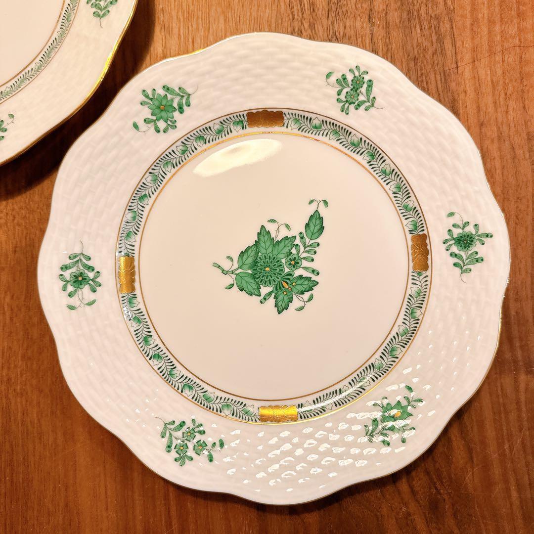 【トリトリ】HEREND ヘレンド　アポニーグリーン　プレート　19cm②