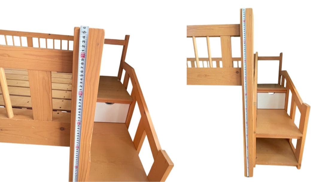 木製ロフトベッド（階段・引き出し2個付き収納抜群）ナチュラルカラー