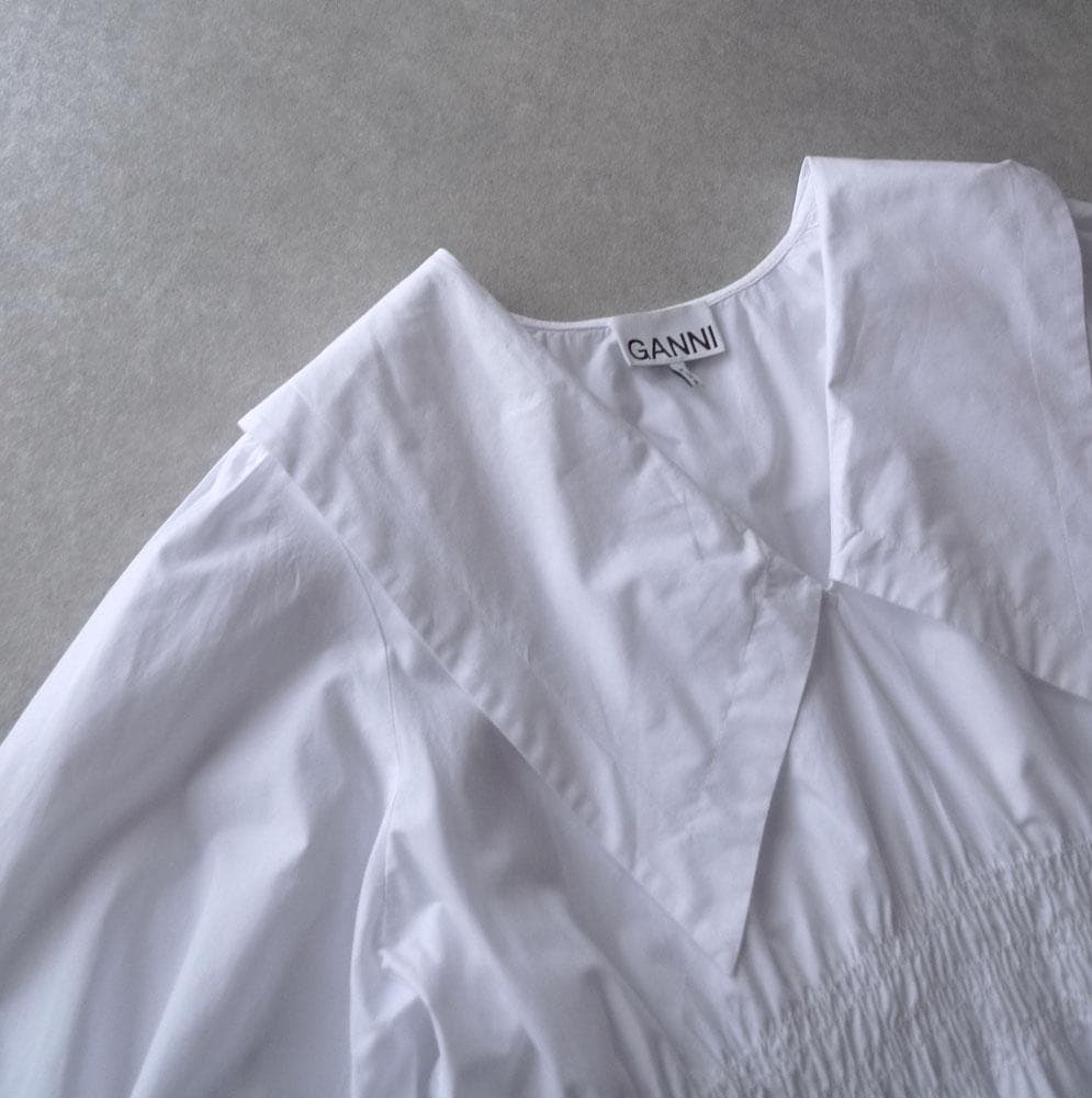 美品 GANNI インド製 ビッグカラーブラウス ミニワンピース ホワイト C