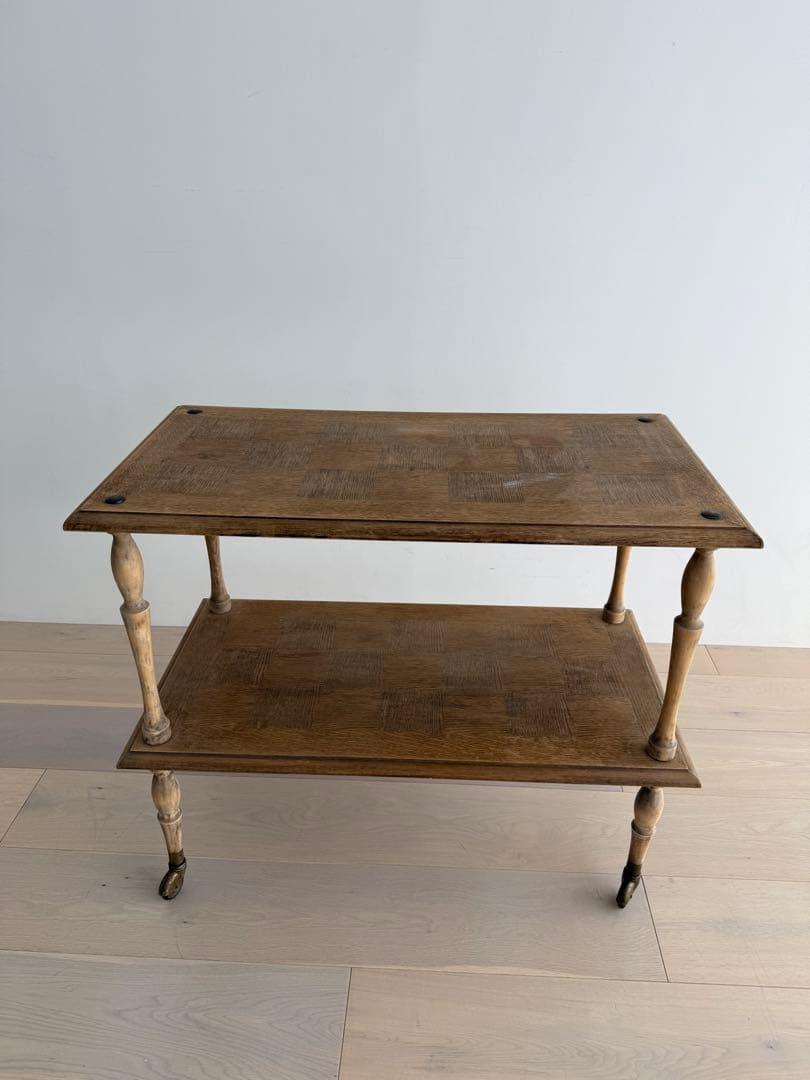 木製アンティーク2段式 キャスター付きワゴン　フランスアンティーク