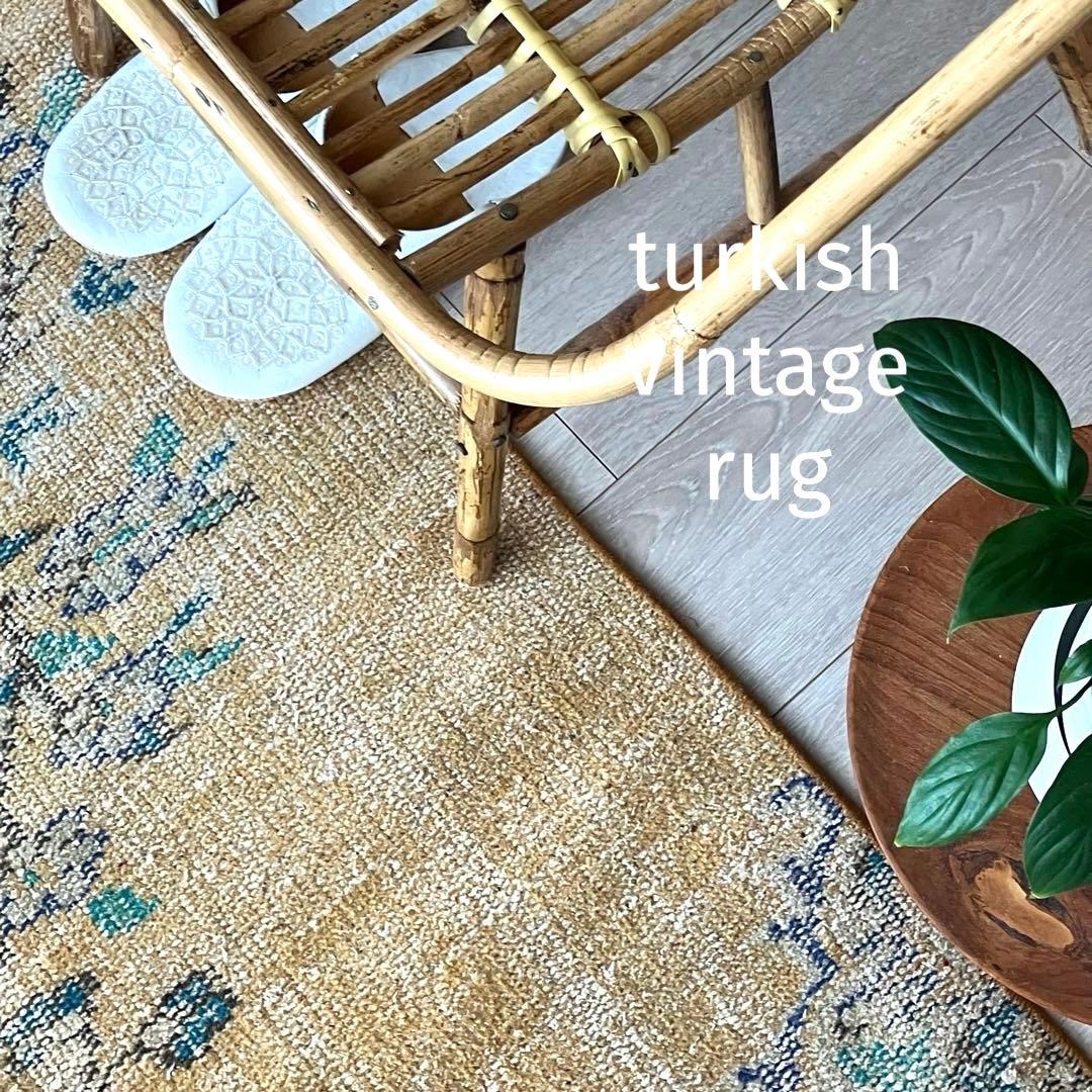 超ロング✳︎57×223 貴重カラー　イエロー　ランナー　トルコヴィンテージラグ