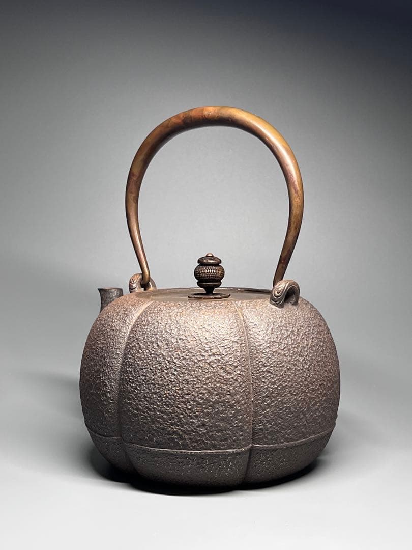 古美術　南部鉄器　鉄瓶　南瓜形　かぼちゃ　鉄分補給　IH直火対応1.2L　茶道具