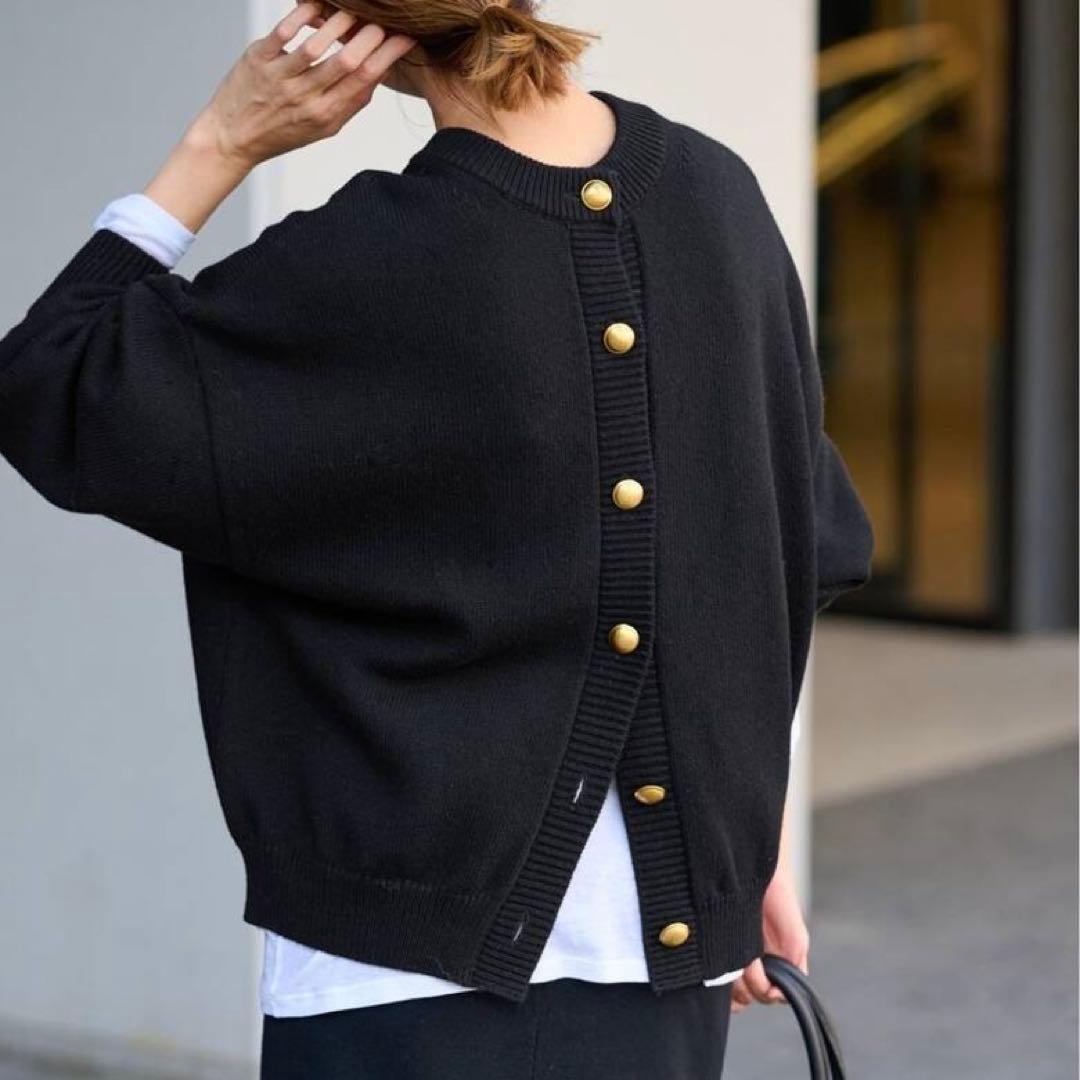 FRAMeWORK メタルボタン2wayカーディガン ウール100 ブラック