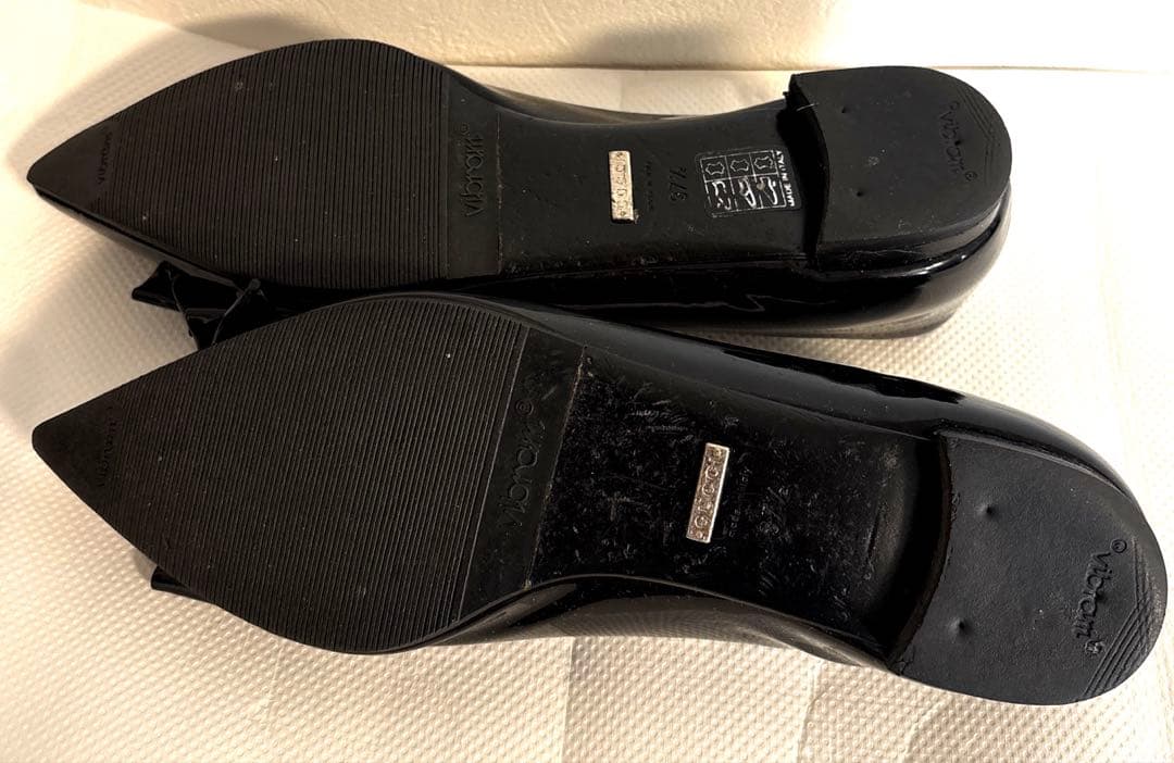 GUCCI ポインテッドトゥリボンパンプス バレエシューズ 37.5 黒 グッチ