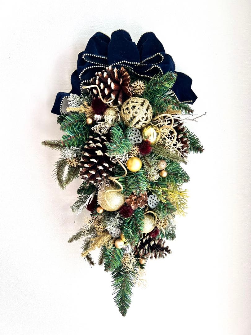 クリスマス　スワッグ　ネイビーリボン