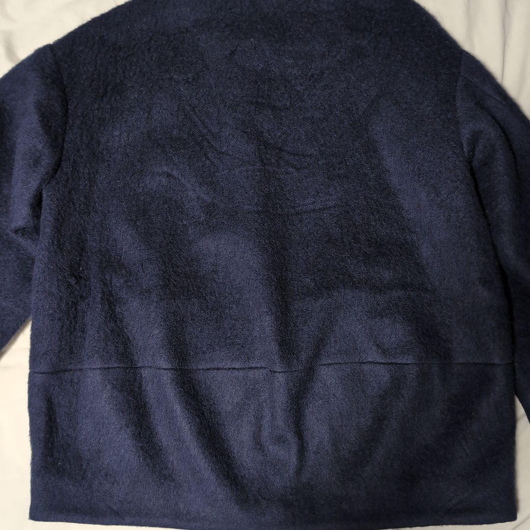 SHIPS any シャギー ノーカラー コクーン コート ネイビー 24AW