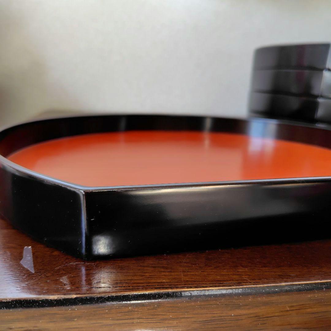 漆器 半円形深膳 5枚セット 朱色と黒　レトロ