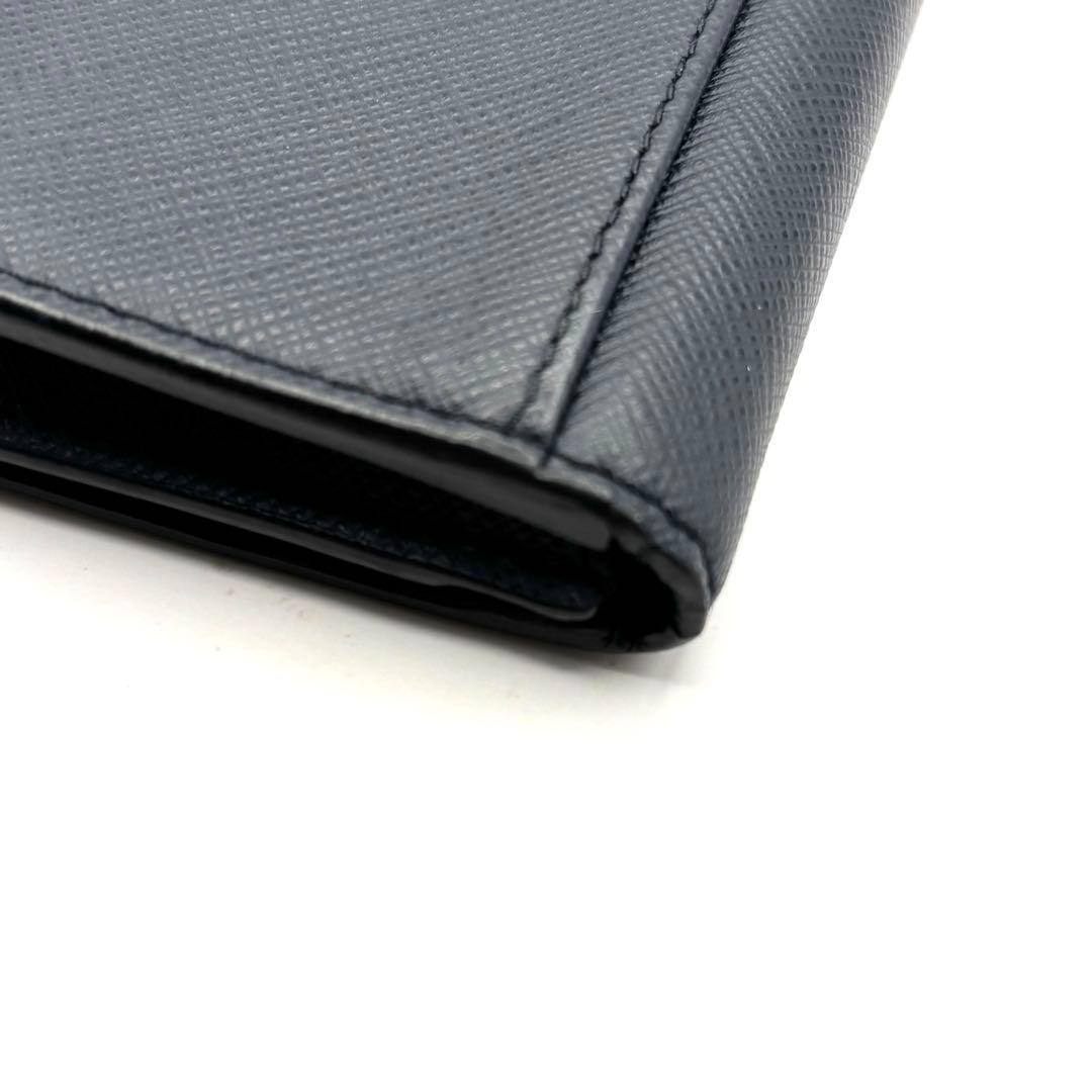プラダ カードケース 名刺入れ シルバーロゴ サフィアーノ レザー ネイビー