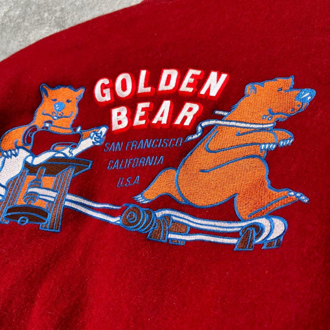 90s USA製 GOLDEN BEAR スタジャン　袖レザー　赤　M　刺繍