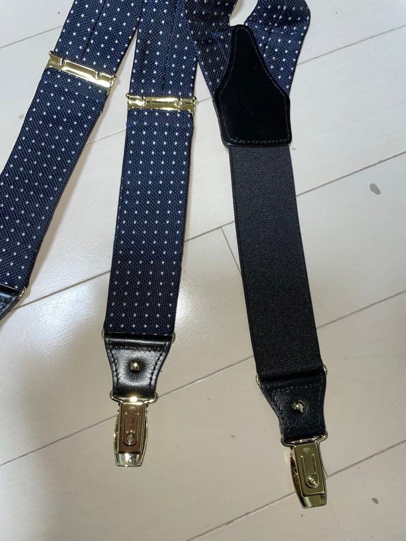 Burberry ネイビー ドット柄 サスペンダー ビンテージ バーバリー
