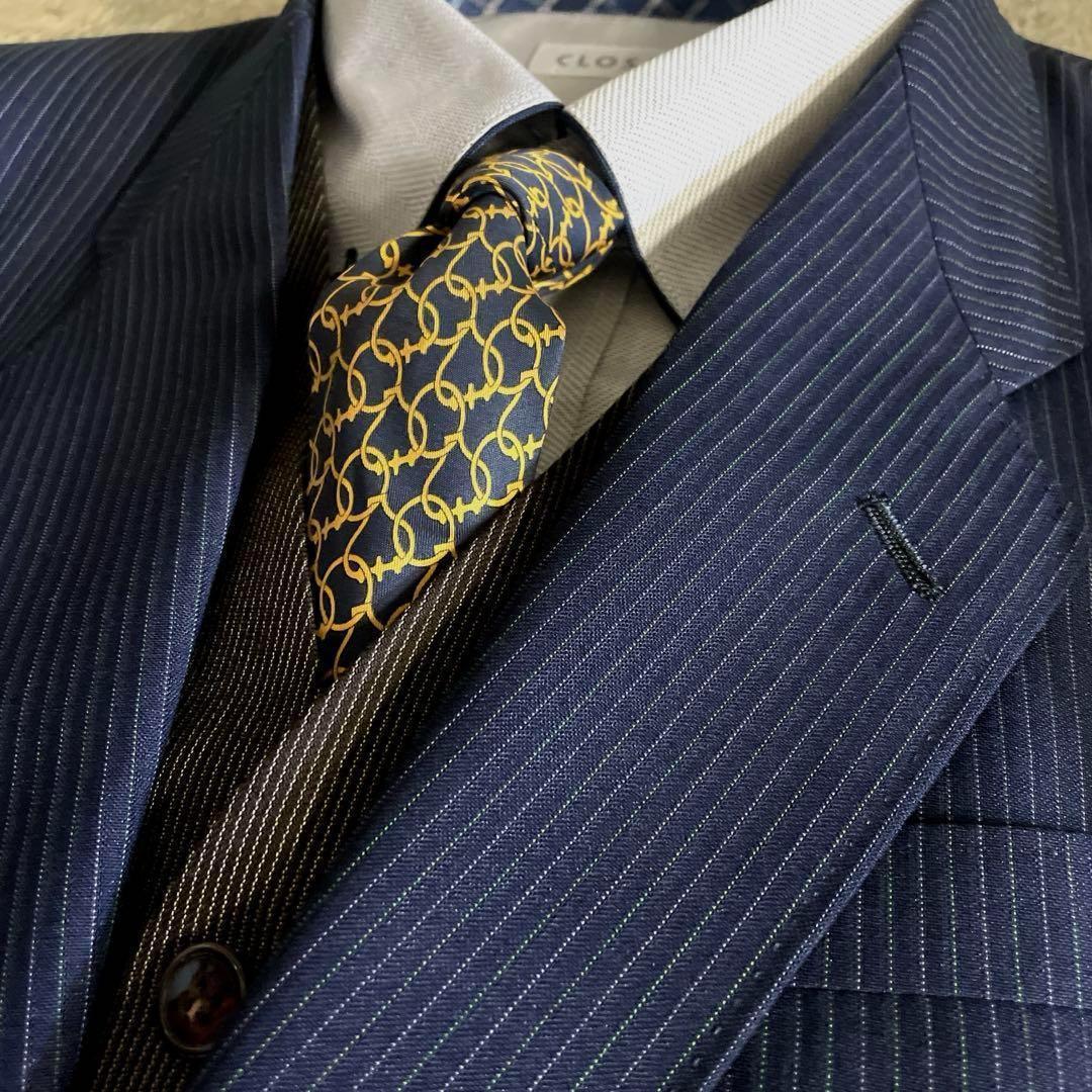 未使用 オッドベスト GUCCI グッチ ネクタイ ストライプ 濃紺スーツ L