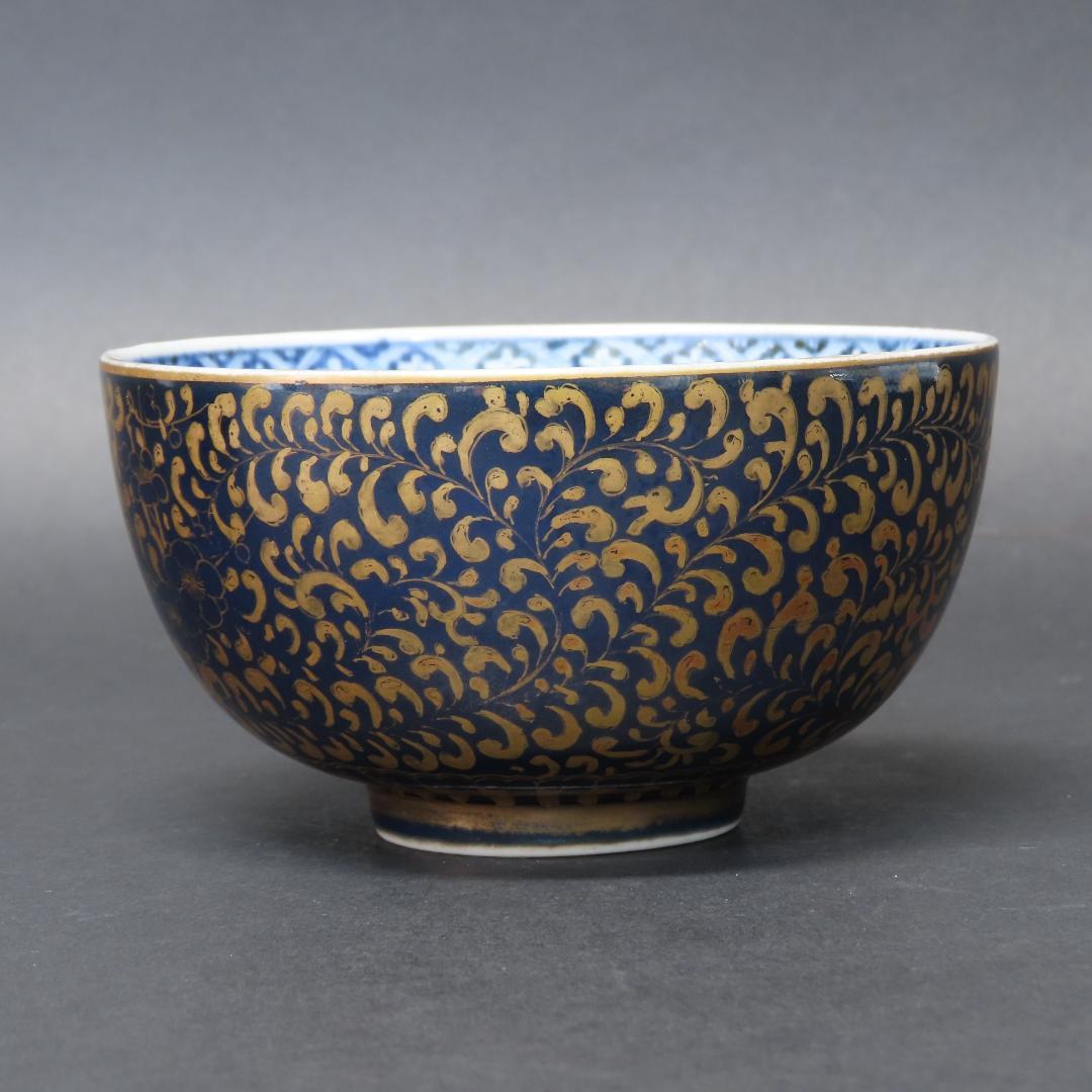 ⭕346 無傷 古伊万里 上手瑠璃色絵金襴 小鉢２客 梅花に唐草文 江戸期/中国