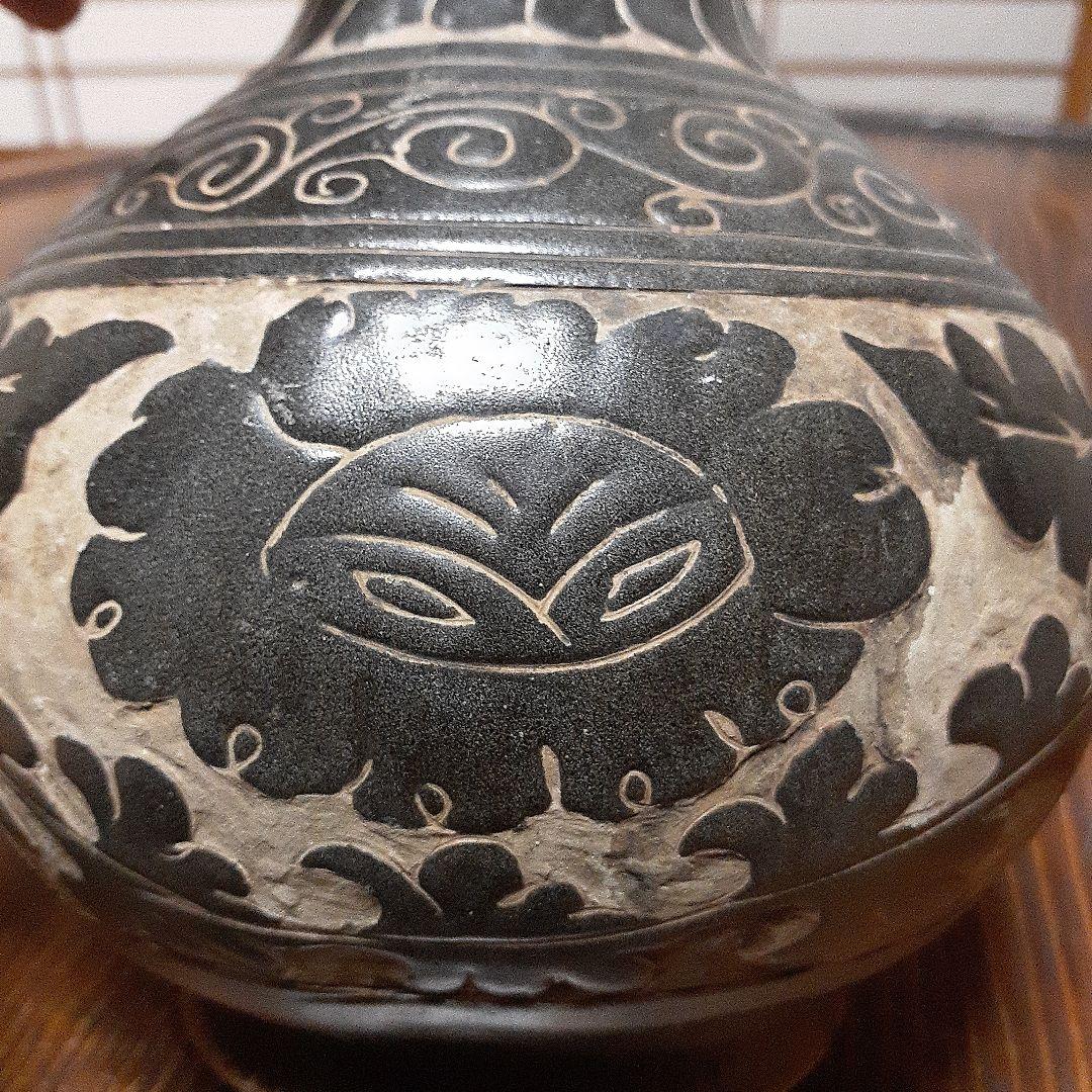 訳有り中国磁州窯陽刻花瓶