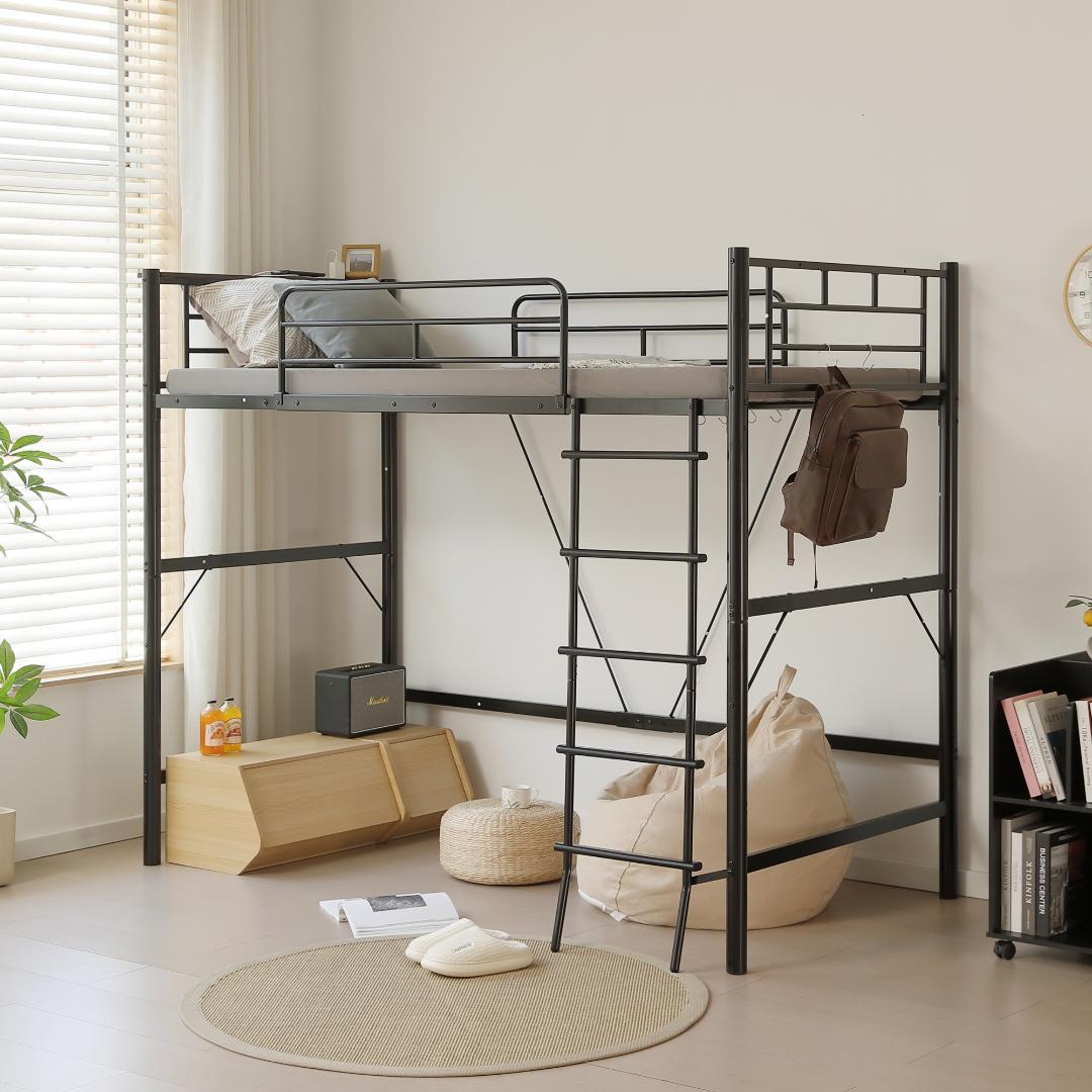 超人気✨ロフトベッド（S）コンセント付き送料無料 スチール 耐震ベッド　ブラック