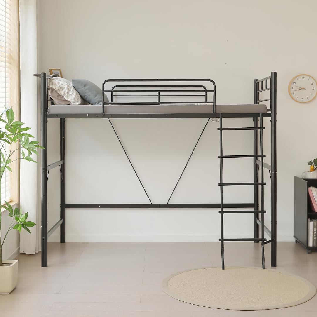 超人気✨ロフトベッド（S）コンセント付き送料無料 スチール 耐震ベッド　ブラック
