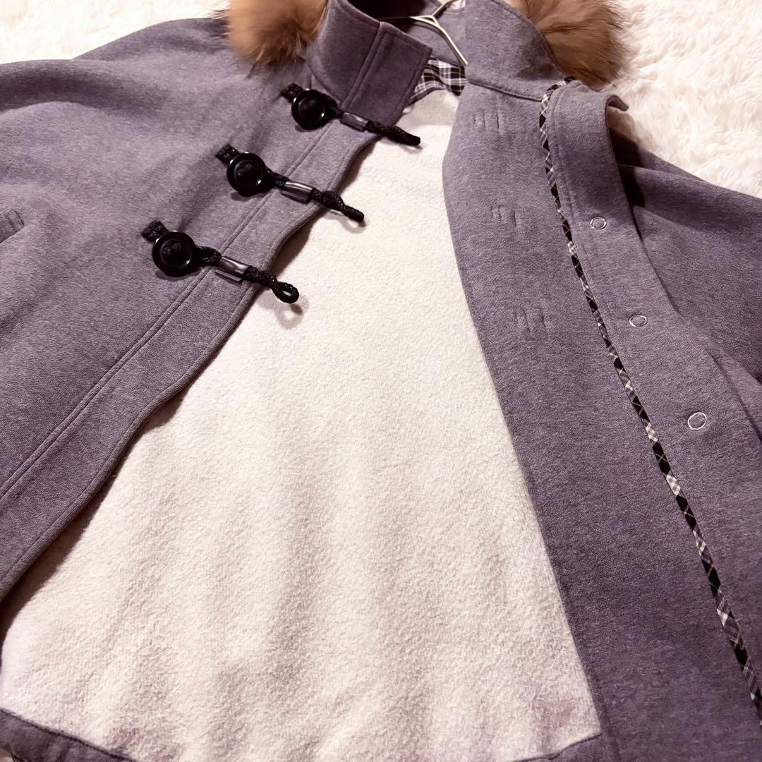 BURBERRY BLUE LABEL ポンチョ ノバチェック ファー 裏起毛