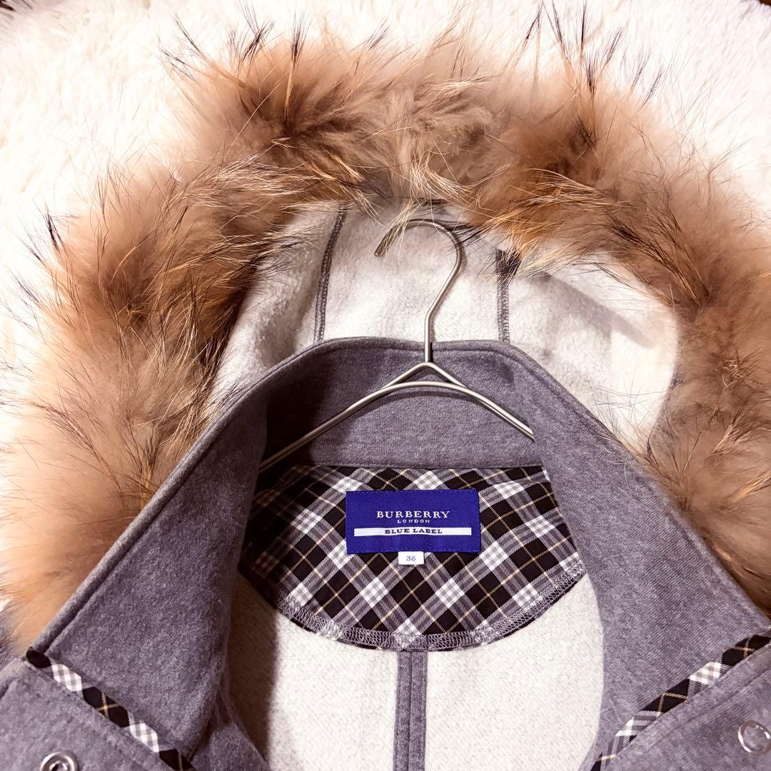 BURBERRY BLUE LABEL ポンチョ ノバチェック ファー 裏起毛