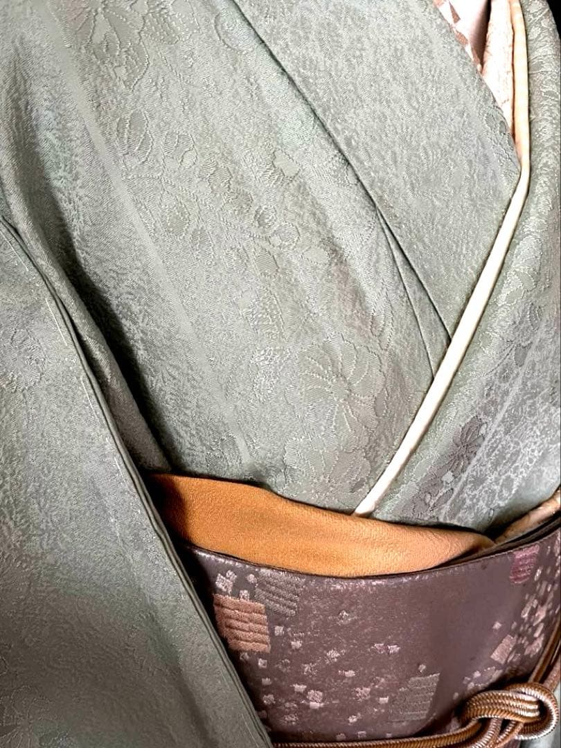 ★専用★【色無地】辻が花地紋 薄萌葱色 膨れ織　縫取のような立体感　しつけ付き