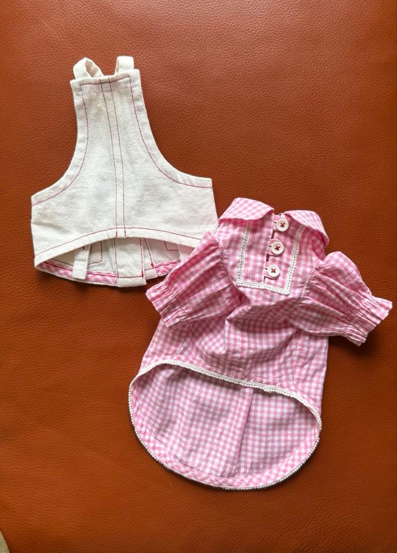 犬服 ギンガムワンピとエプロン