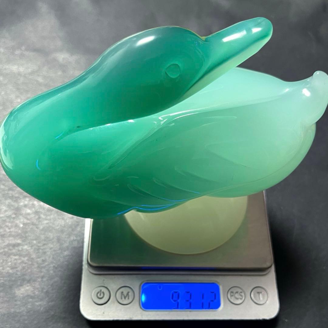 ムラーノ スワン　アルキメデセグソ グリーン アラバストロンガラスの白鳥彫刻