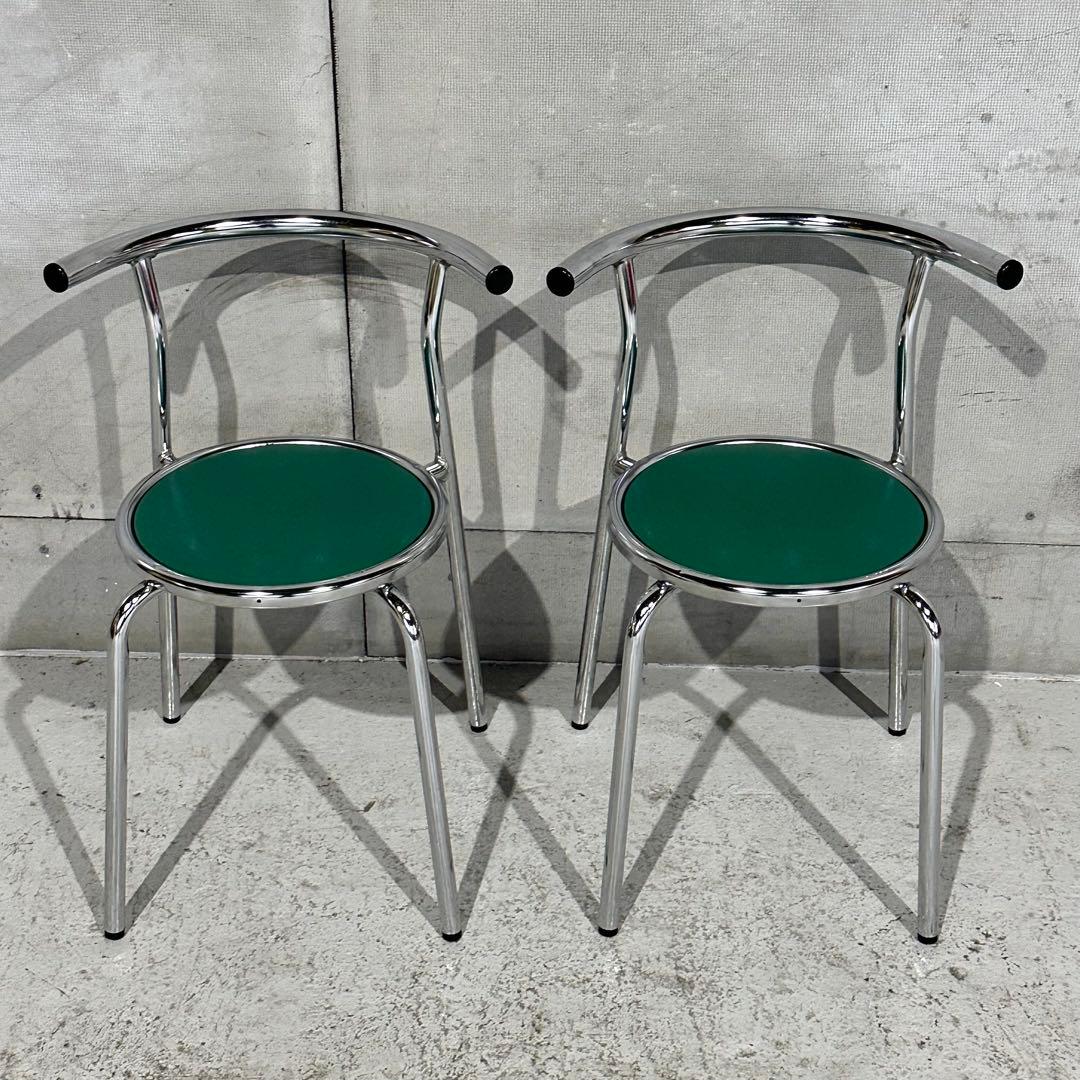 ★Chitose★ スチールラウンドチェア カフェチェア 昭和レトロ 2脚セット