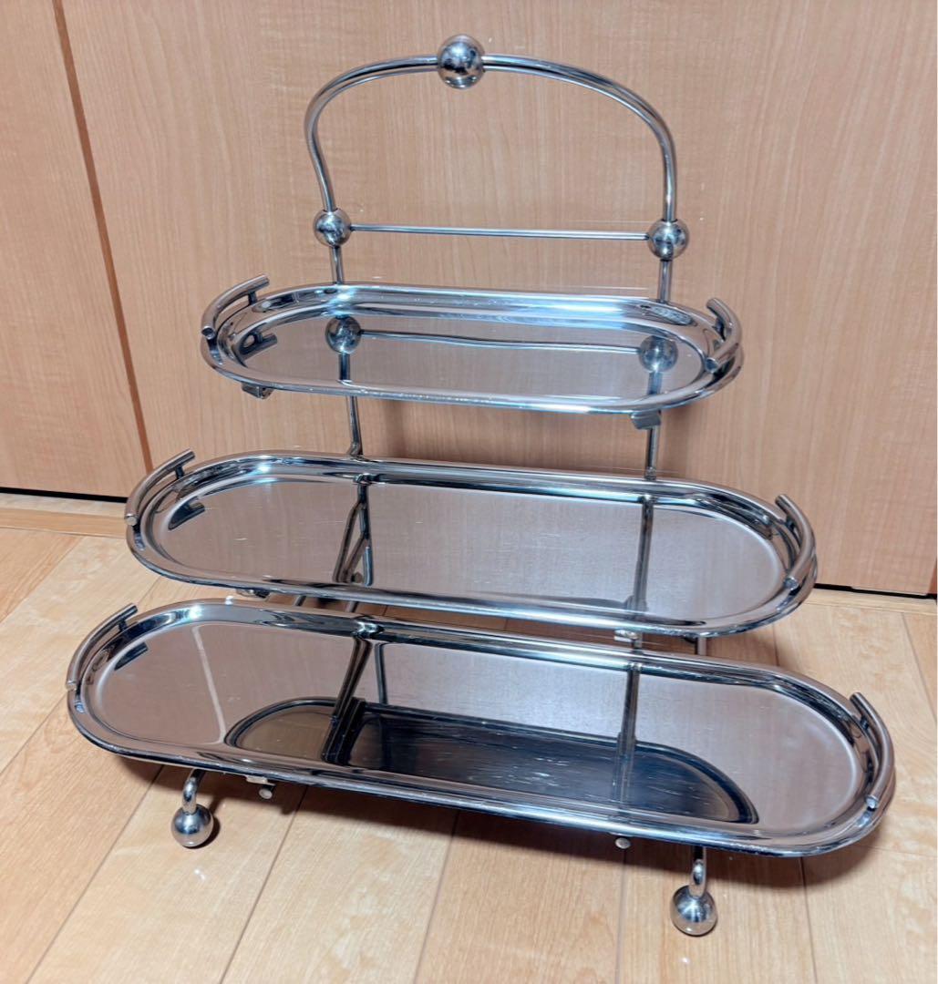 [中古 長期保管] ＵＫ１８-８ ３段 小判 ケーキスタンド ビュッフェ