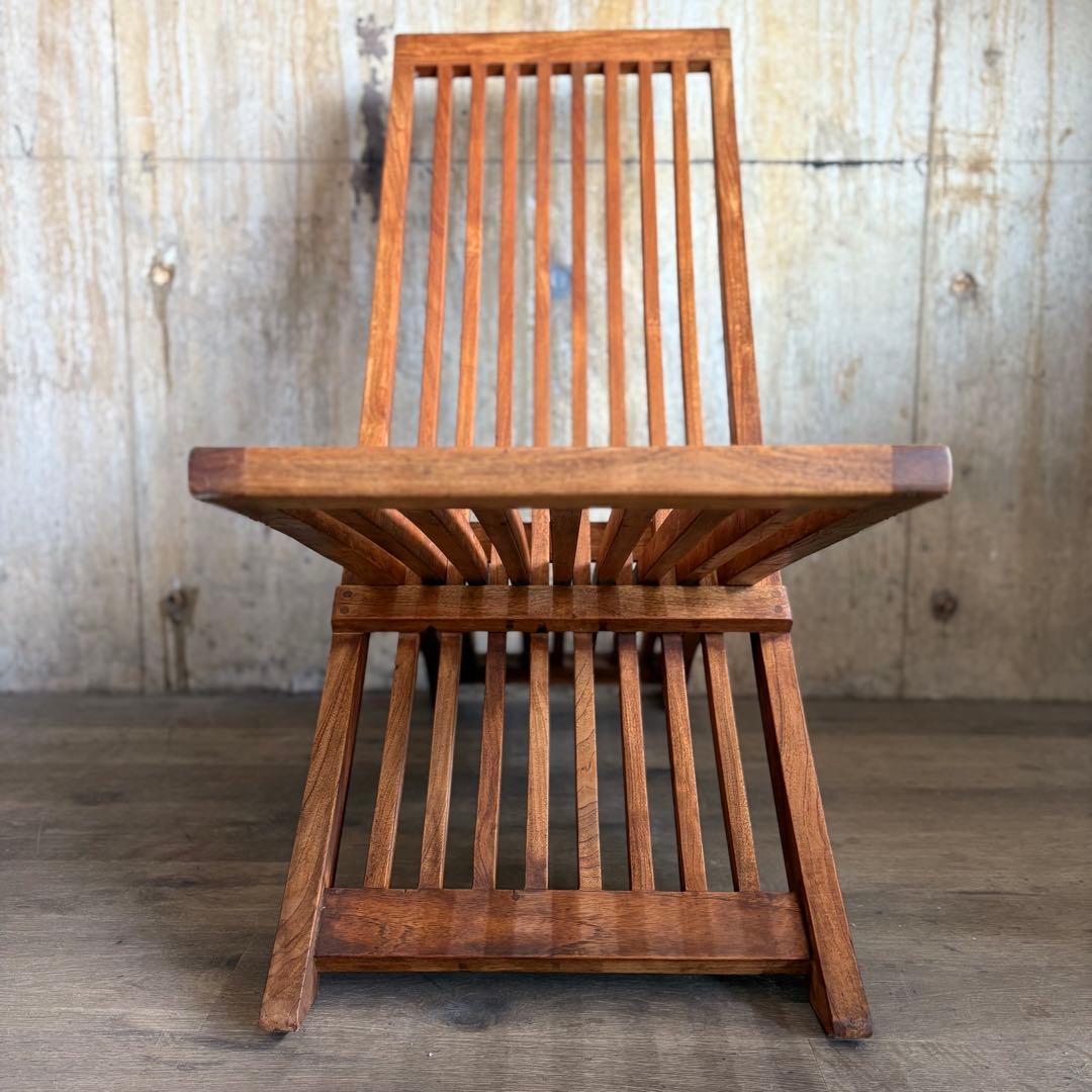 チーク無垢材　フォールディング　スライドチェア　ガーデンチェア