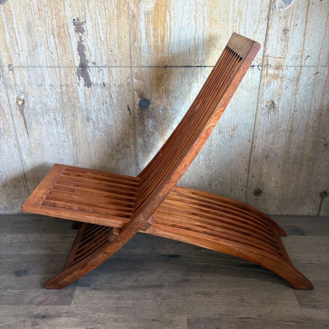 チーク無垢材　フォールディング　スライドチェア　ガーデンチェア