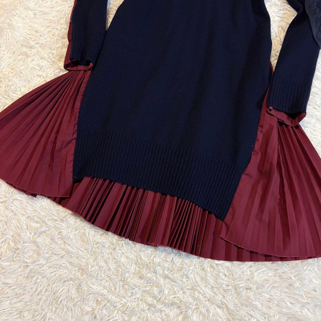 サカイ 2016AW ニット プリーツ パッチワーク ドッキングワンピース