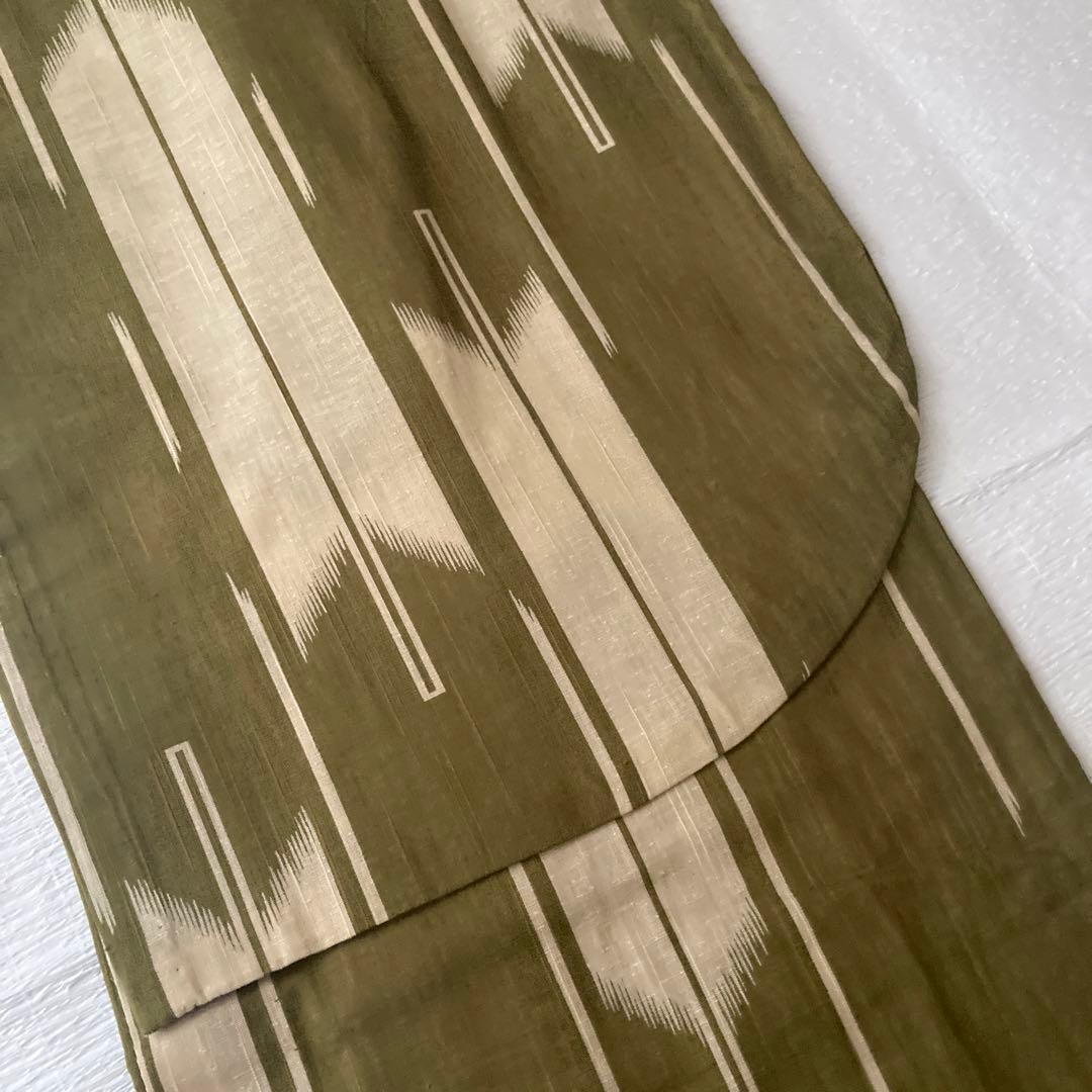 撫松庵　そしてゆめ　鶯色と生成りの矢羽浴衣　未使用　日本製　美品　ゆったりサイズ