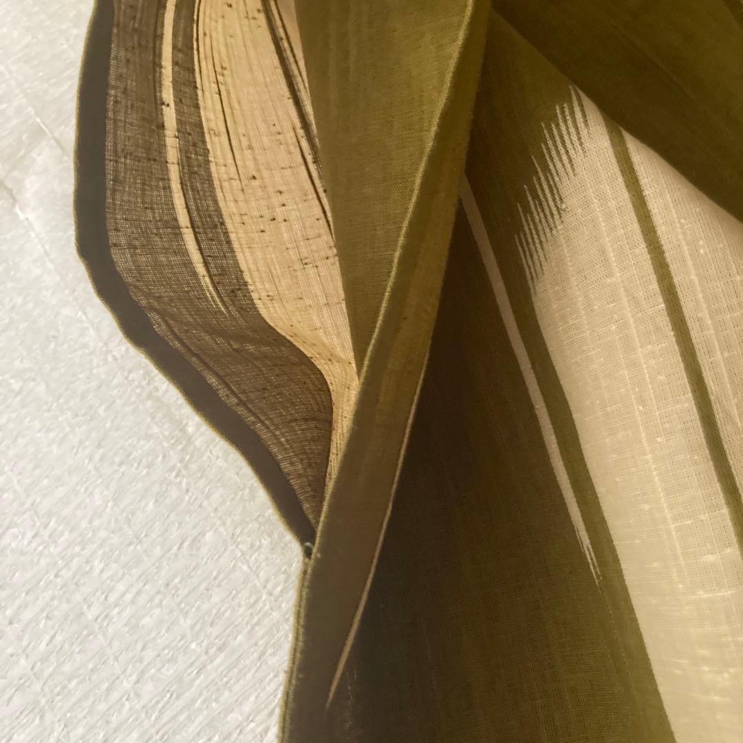 撫松庵　そしてゆめ　鶯色と生成りの矢羽浴衣　未使用　日本製　美品　ゆったりサイズ