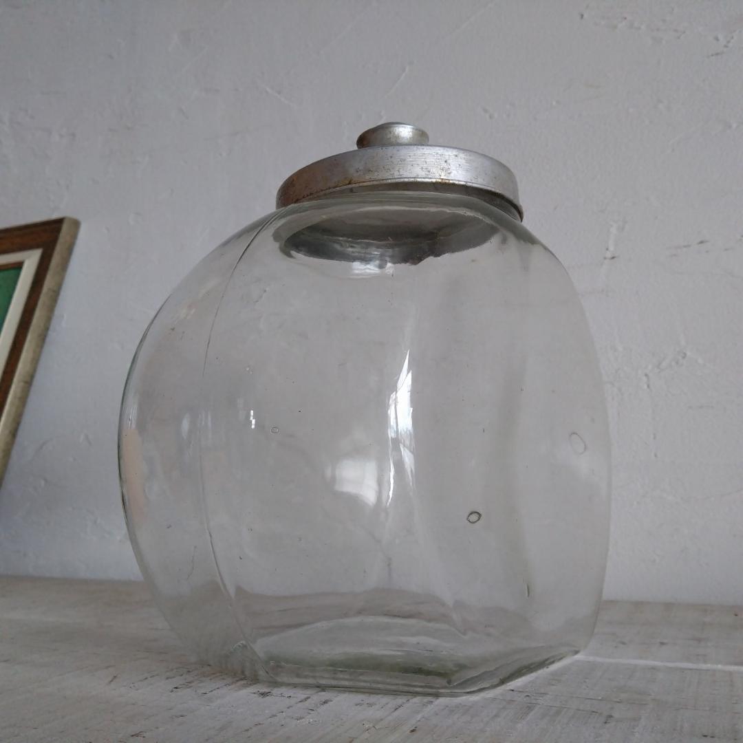 古い菓子瓶　昭和レトロ　ガラス瓶　蓋付　希少