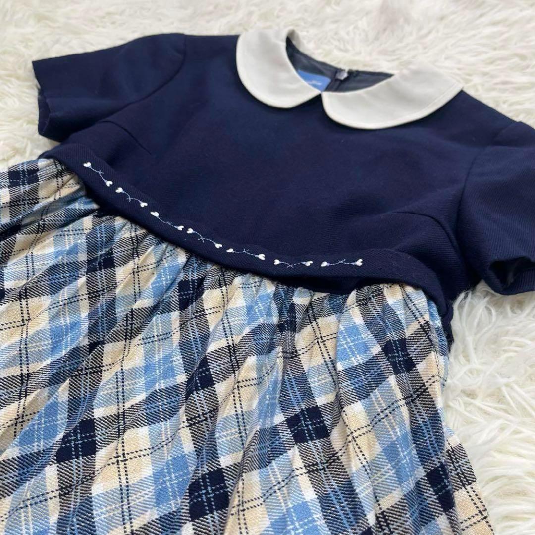 美品✨ファミリア　110 フォーマルアンサンブルスーツ　ネイビー　白襟ワンピース