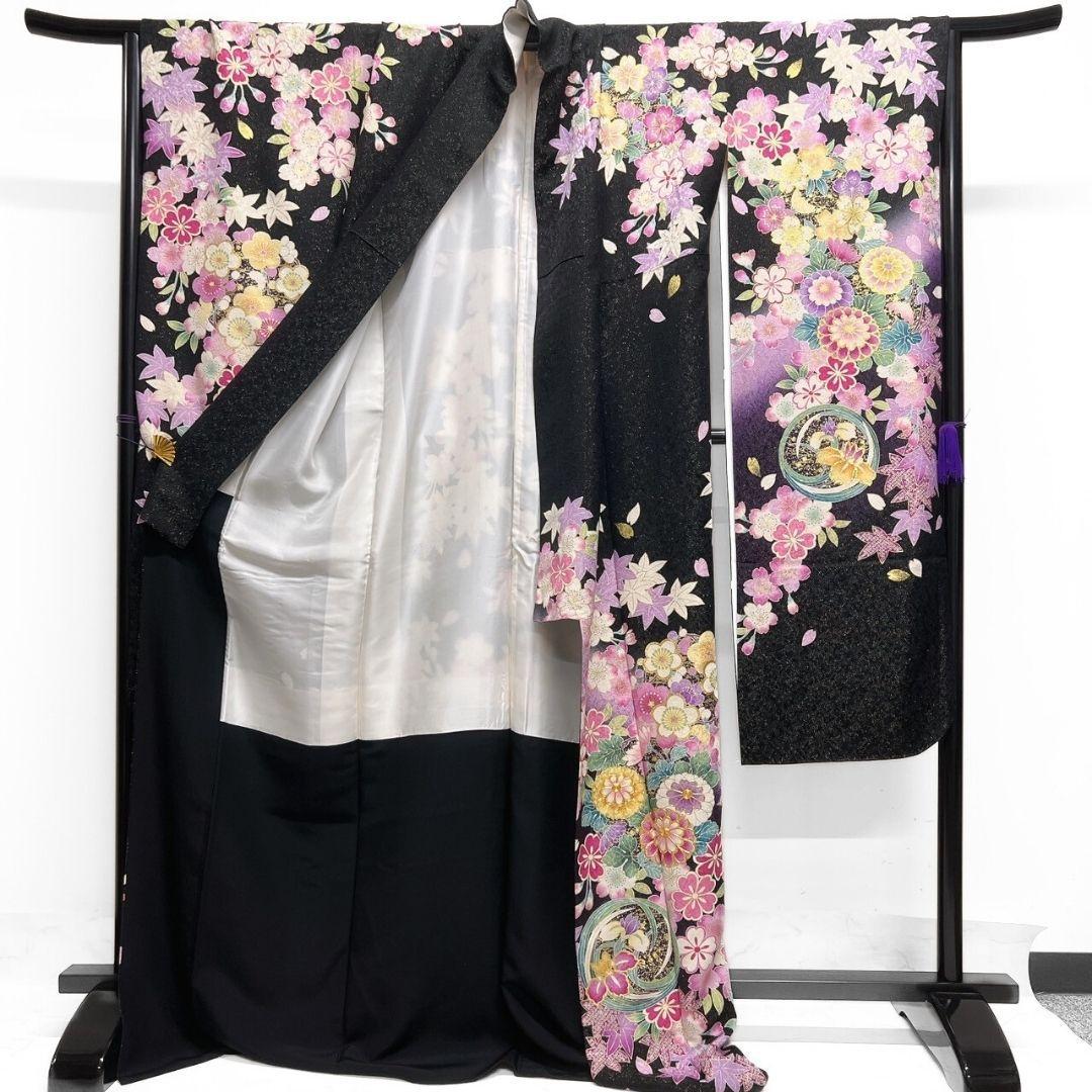 金通し　金駒刺繍　金彩　菊花　楓　桜花　振袖　着物　013a p