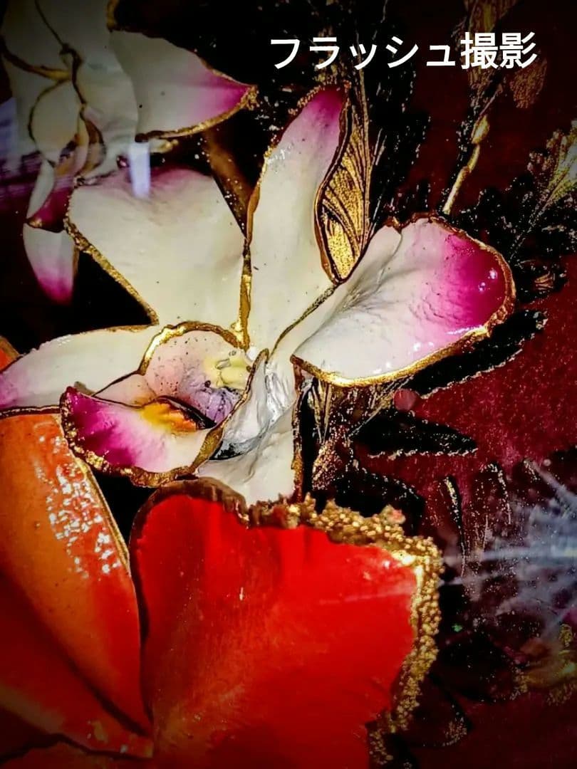 24K♤PURE GOLDエッジ加工／デンドロビウム 蘭 プリザーブドフラワー