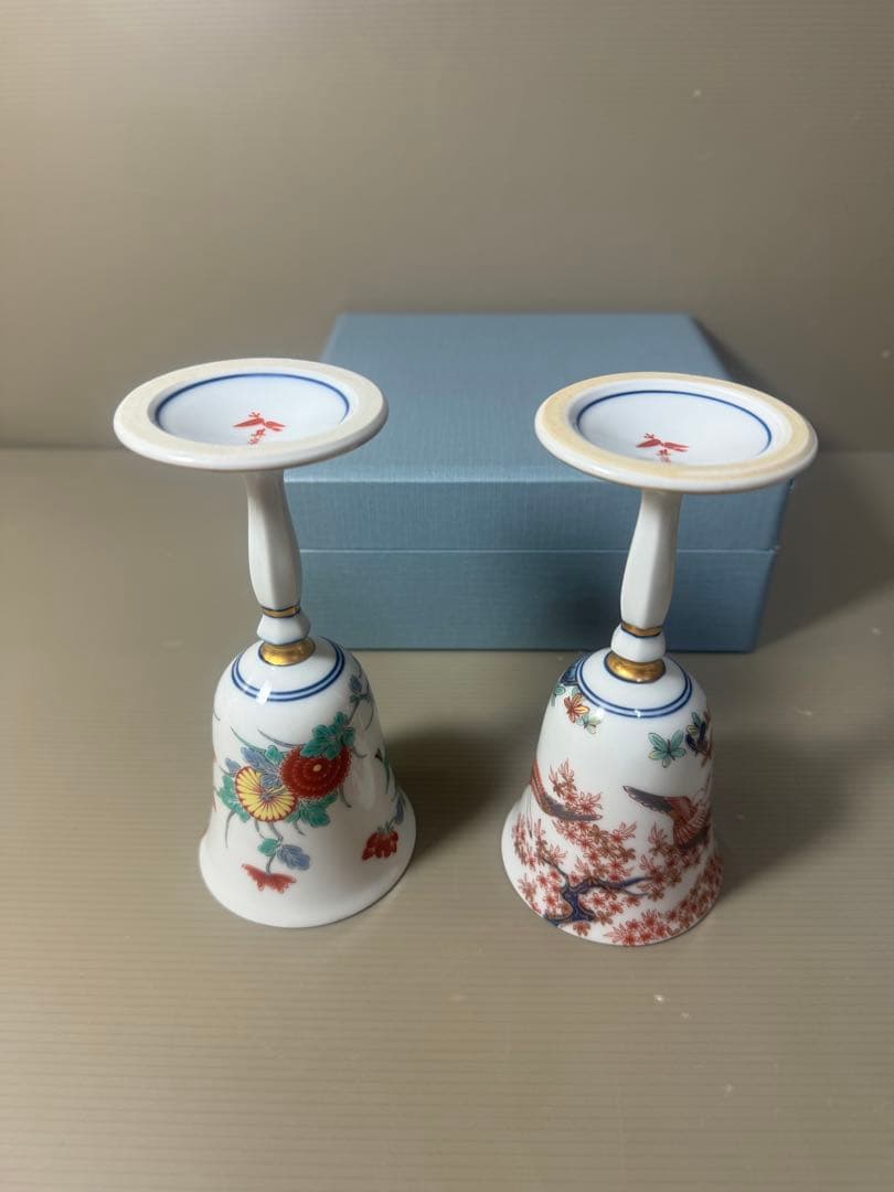 2543 有田焼　其泉作　岩花鳥文　牡丹文　ワインカップ　2客　未使用