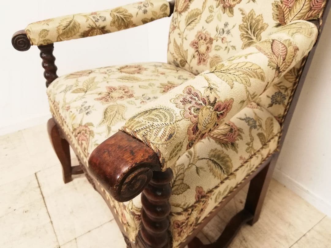 アンティーク ゴブラン織 ウイングバックアームチェア フランス 生地張り替え済