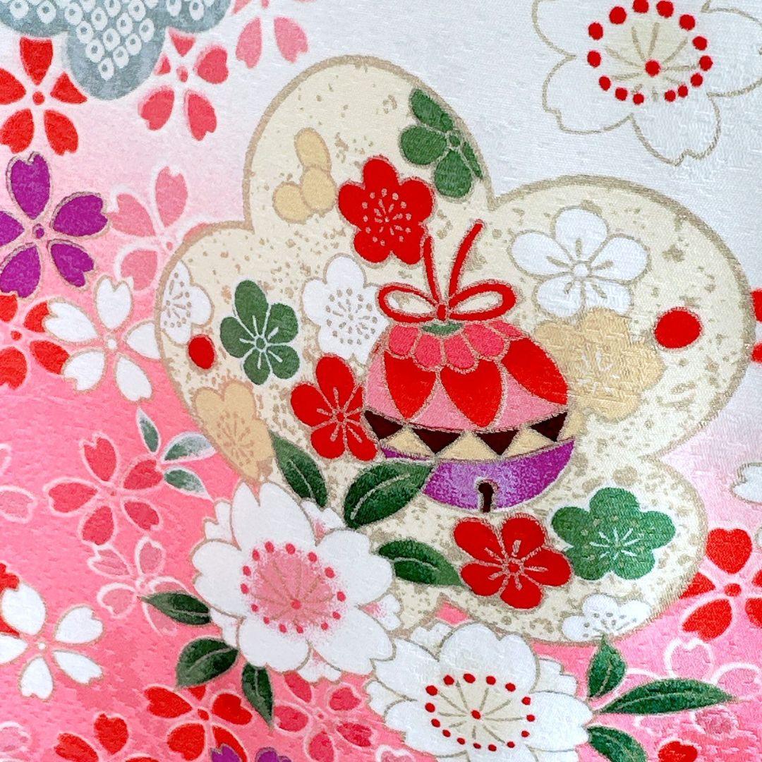 美品　七五三　7歳女の子　着物単品　絹100％　桜　金糸　7072